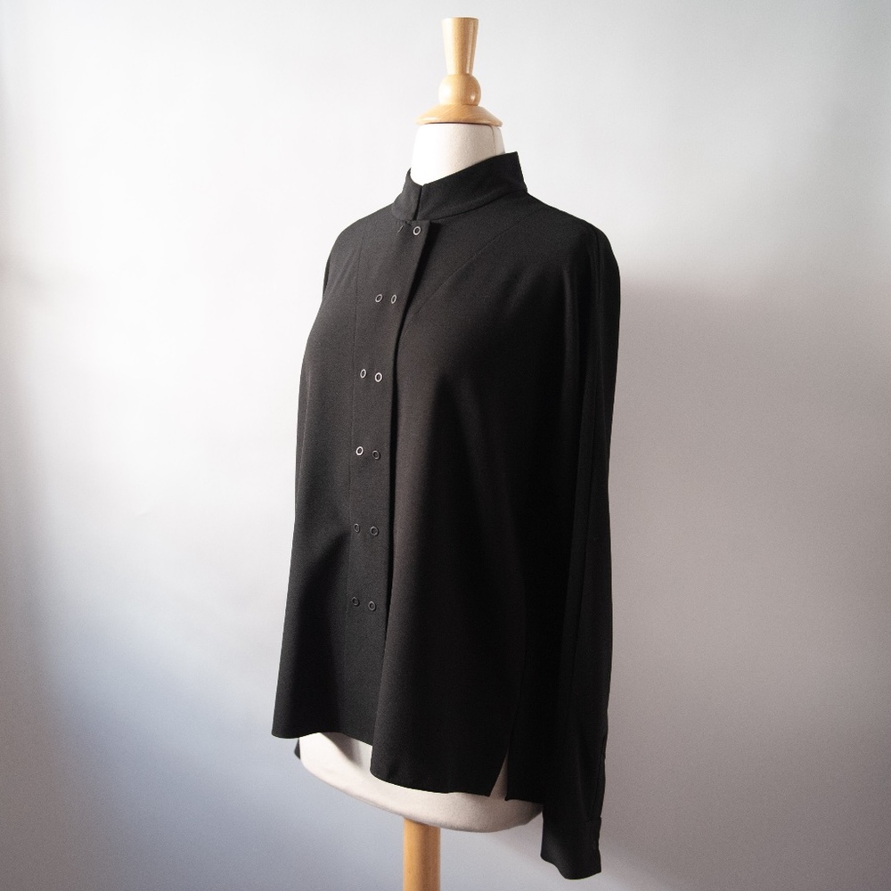 Elie Tahari Snap Front Mock Neck Long Sleeve Top